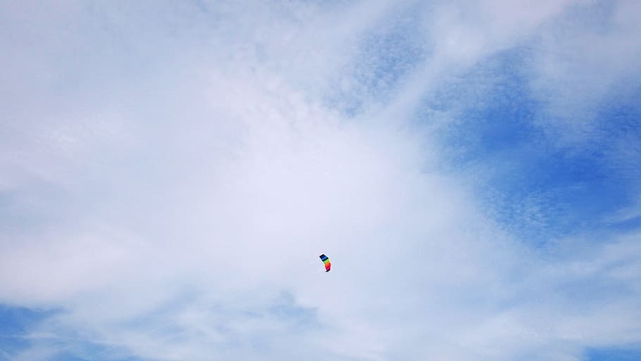 blue, sky, clouds, parachute, cloud - sky, low angle view, flying HD wallpaper