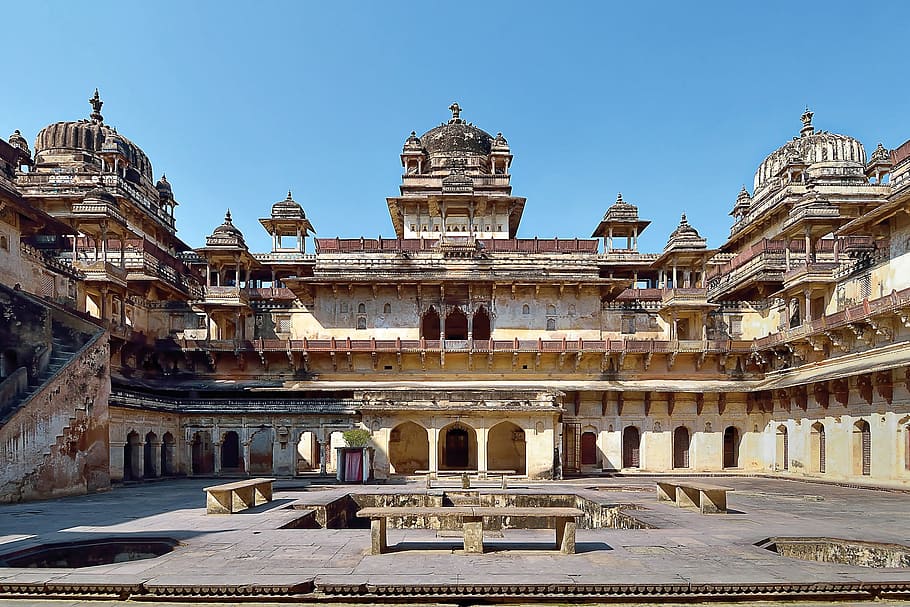 india, orchha, orchha fort, architecture, temple, travel, antiquity