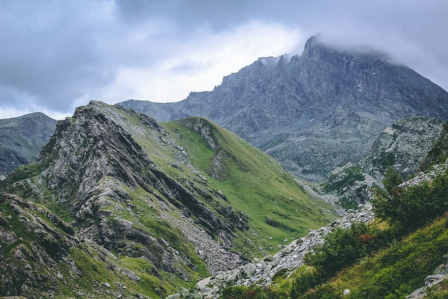 Green Grass Mountain Taken, altitude, clouds, cloudy sky, colors HD wallpaper