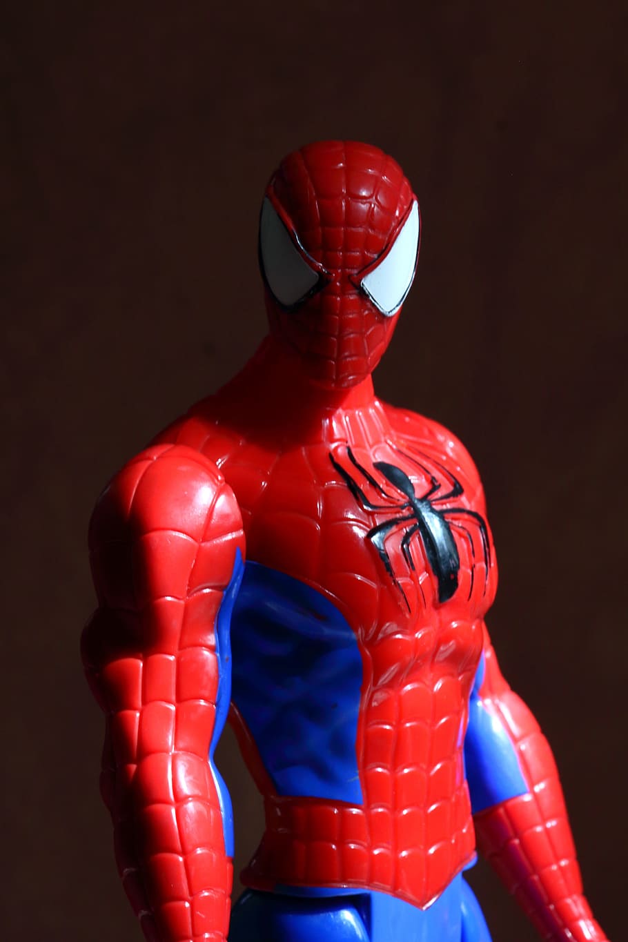closeup of Spider-Man action figure, toy, portrait, children