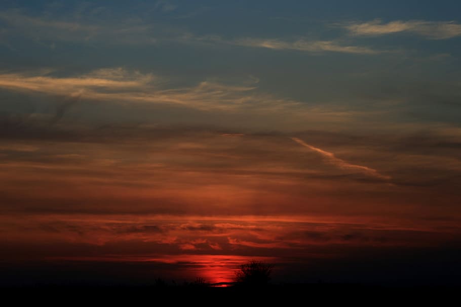 Sunset, Sun, Red, Red, Sky, Fire, in the evening, cloud, nature HD wallpaper