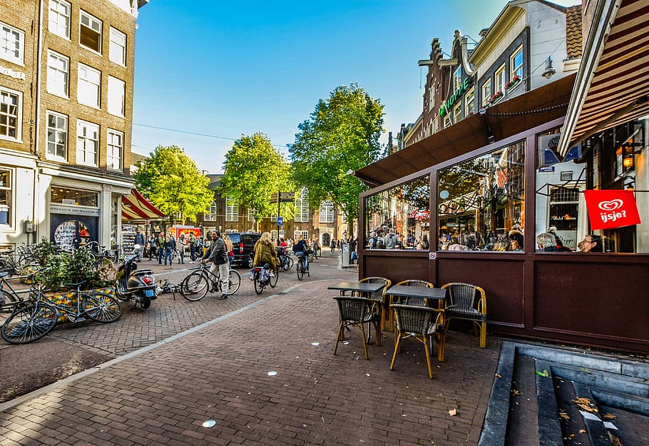 Amsterdam, Netherlands, Holland, Cafe, sidewalk, street, travel, HD wallpaper