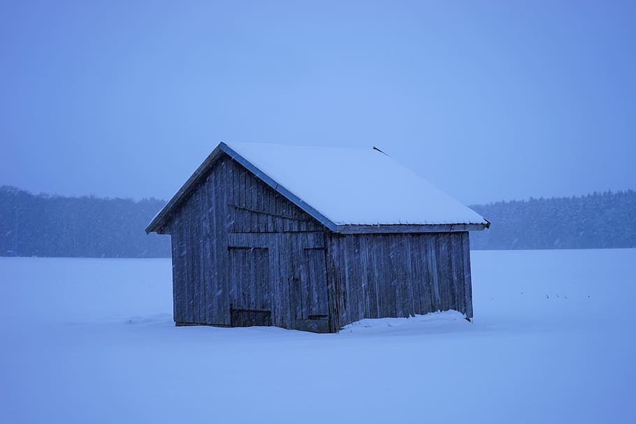 hut, snowfall, log cabin, scale, wintry, cold, frost, winter HD wallpaper