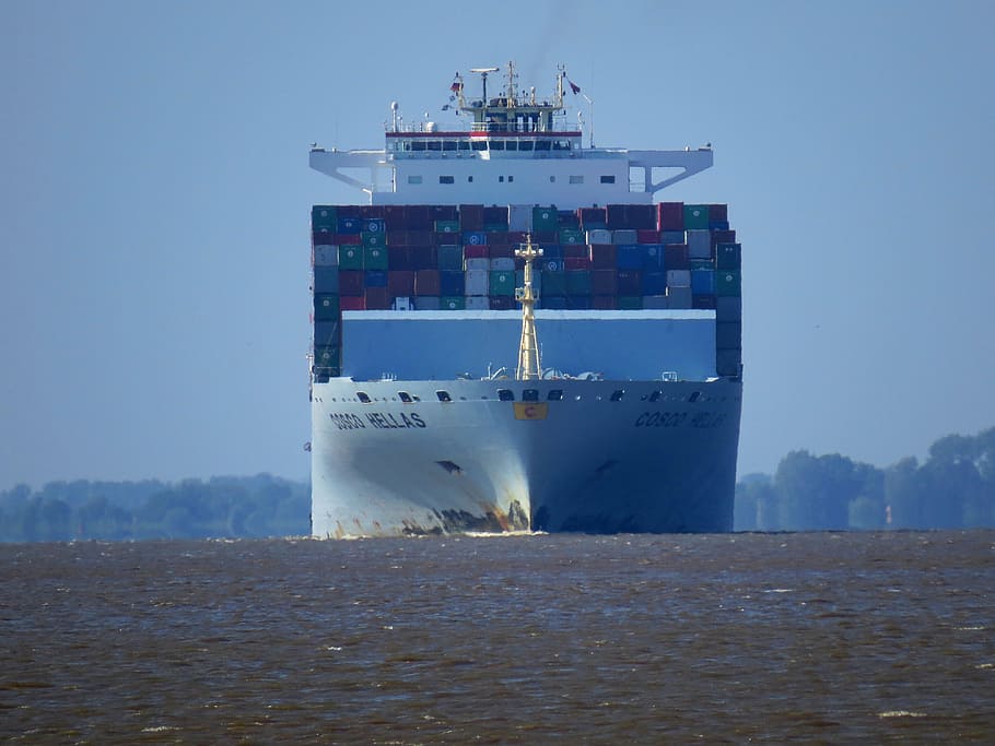 Container, Ship, Maritime, Elbe, seafaring, view, shipping HD wallpaper