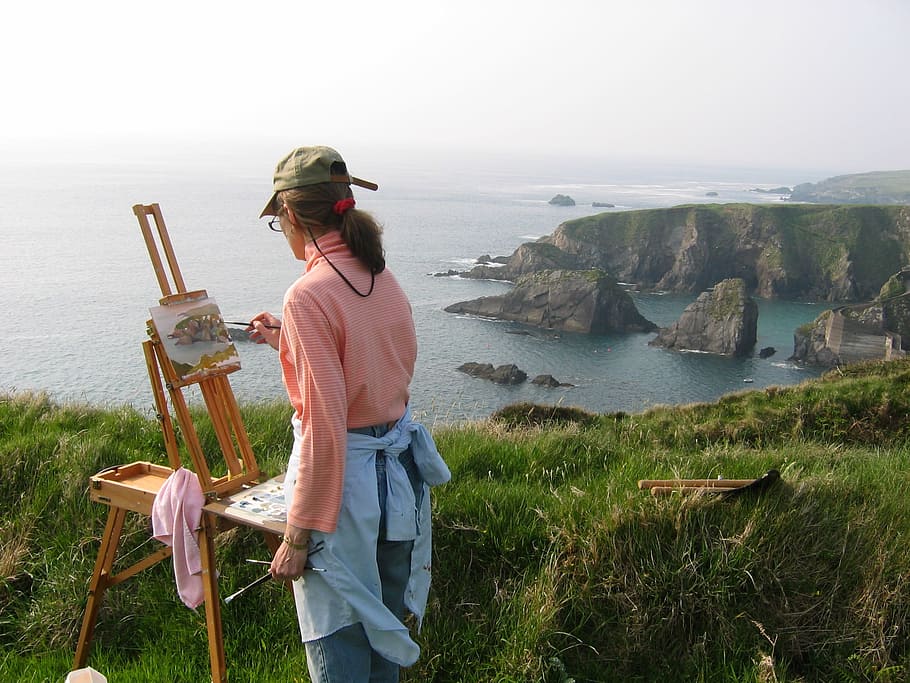 Dingle, Ireland, Painter, cliff, painter - artist, easel, paintbrush HD wallpaper