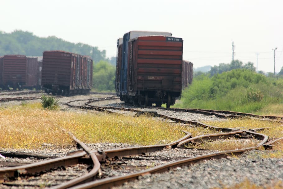 trains, boxcar, track, rail, transportation, freight, railway, HD wallpaper