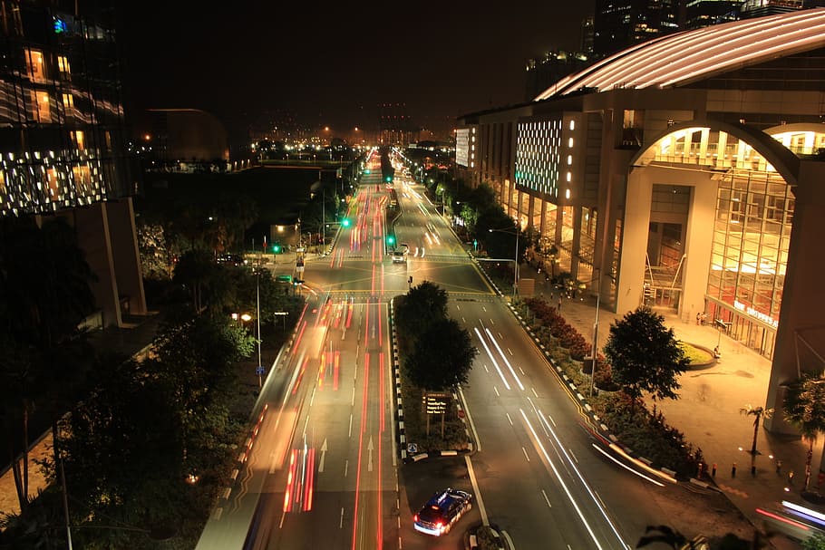 night, traffic, canon, shutter, architecture, blurred, business HD wallpaper