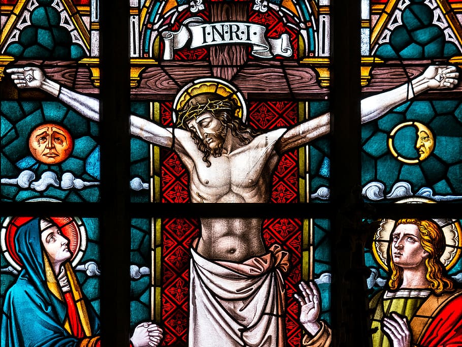 crucifix glass mosaic, good friday, crucifixion, church window