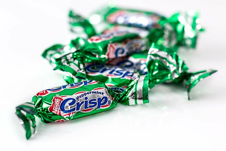 sweets, candy, chocolate, sugar rush, snack, group, green, peppermint crisp