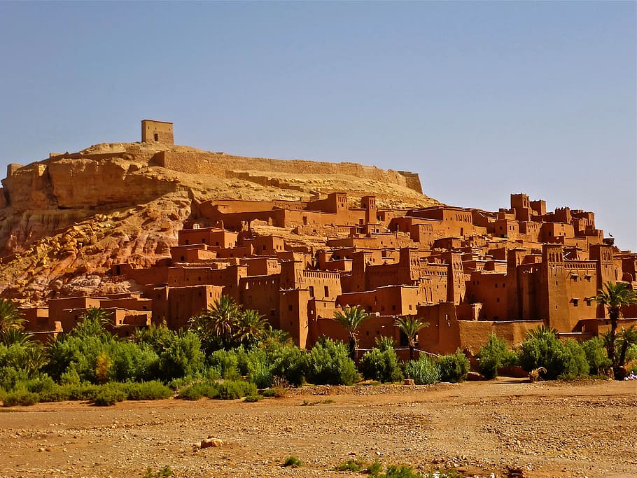 brown concrete village at daytime, morocco, fortress, adobe HD wallpaper