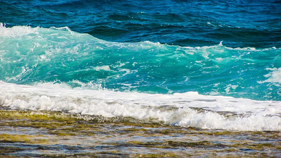 blue ocean waves during daytime, smashing, spray, foam, sea HD wallpaper