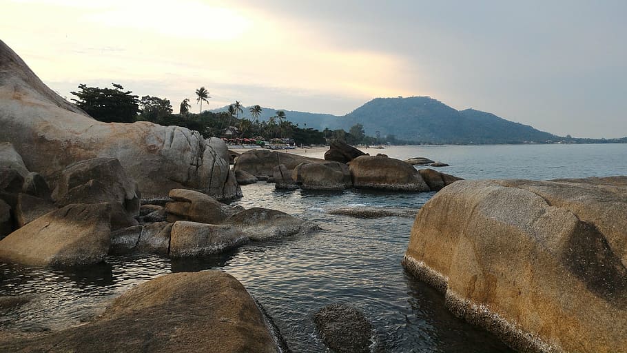 beach, thailand, samui, water, rock, solid, rock - object, sea HD wallpaper