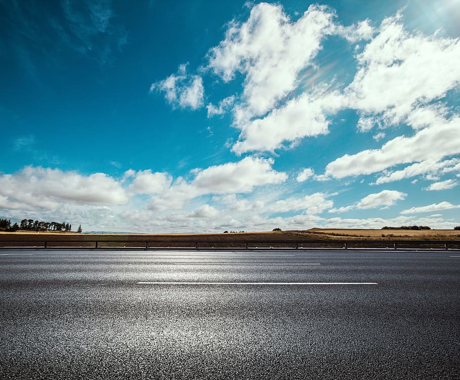 asphalt road under cloudy sky, Sky, Blue, cloud - sky, landscape HD wallpaper