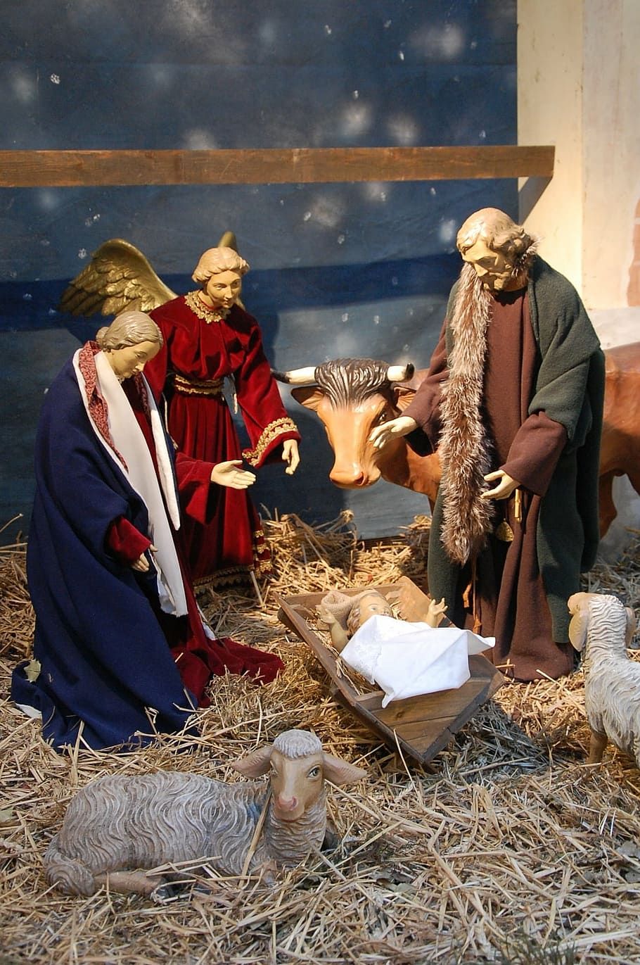 crib, christmas, nativity scene, maria, joseph, christ child, HD wallpaper