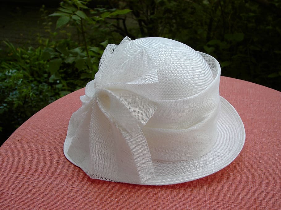 women's hat, white, hat loop, elegant, wedding, no people, close-up HD wallpaper