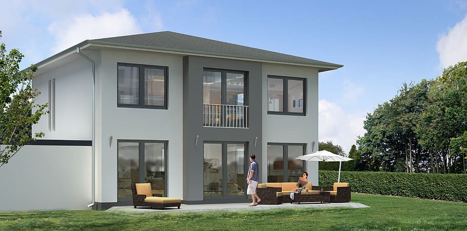 white house perspective, single family home, villa, rendering HD wallpaper