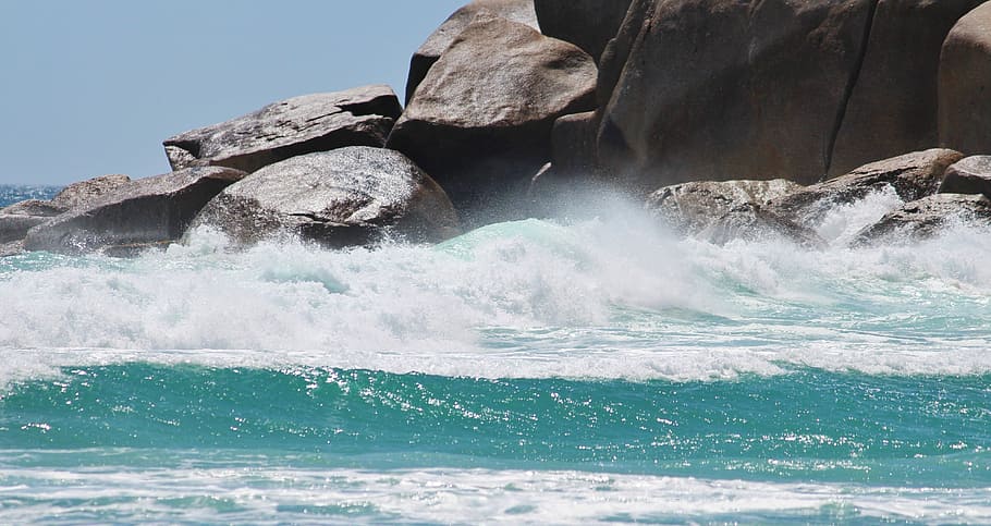 Sea, Ocean, Wave, Spray, Surf, Rock, rock - object, no people HD wallpaper