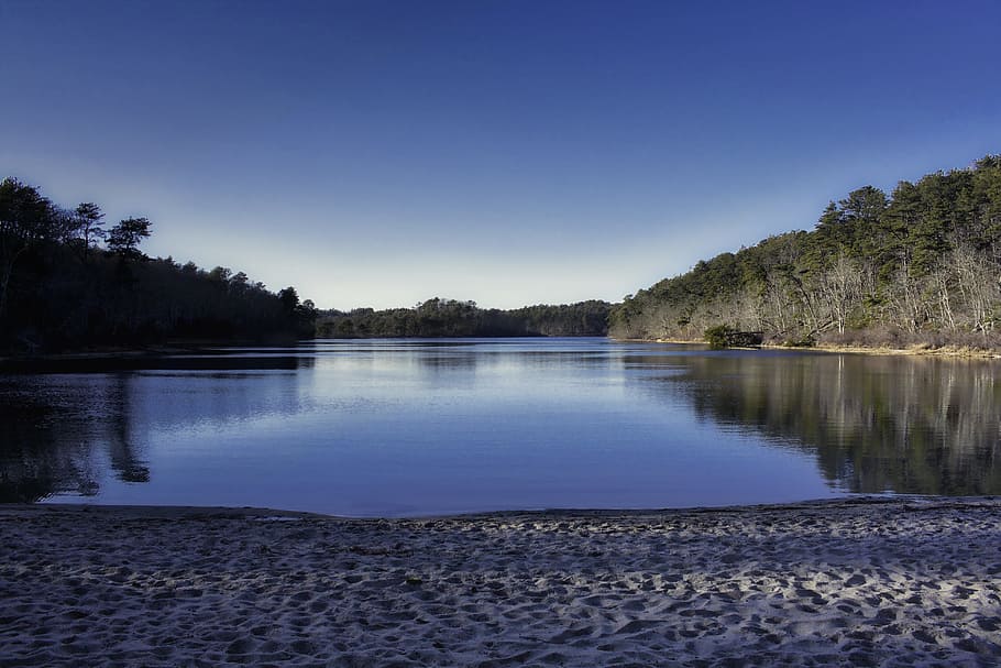 Lake near sand, landscape, scenery, reflection, water, nature HD wallpaper