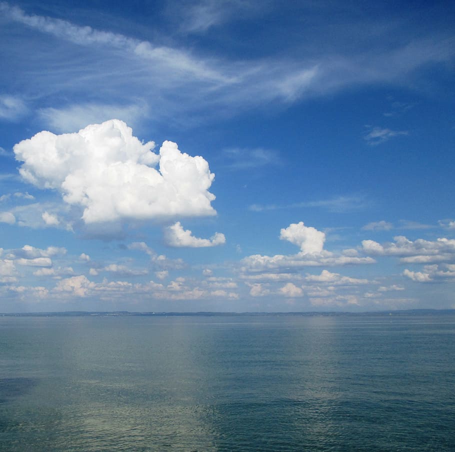 body of water under cloudy sky, mood, rest, clouds, sunbeam HD wallpaper