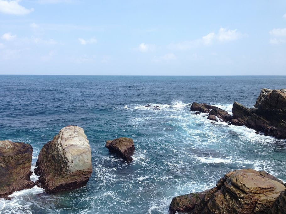 rock, ocean, wave, beach, sea, rock - object, water, solid HD wallpaper