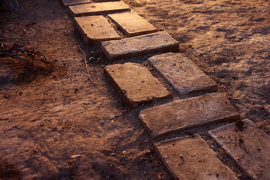 path, brick, earth, old, street, outdoors, high angle view HD wallpaper