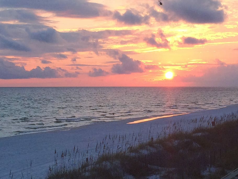 Sunset, Beach, Ocean, Water, Sand, destine, florida, waves HD wallpaper