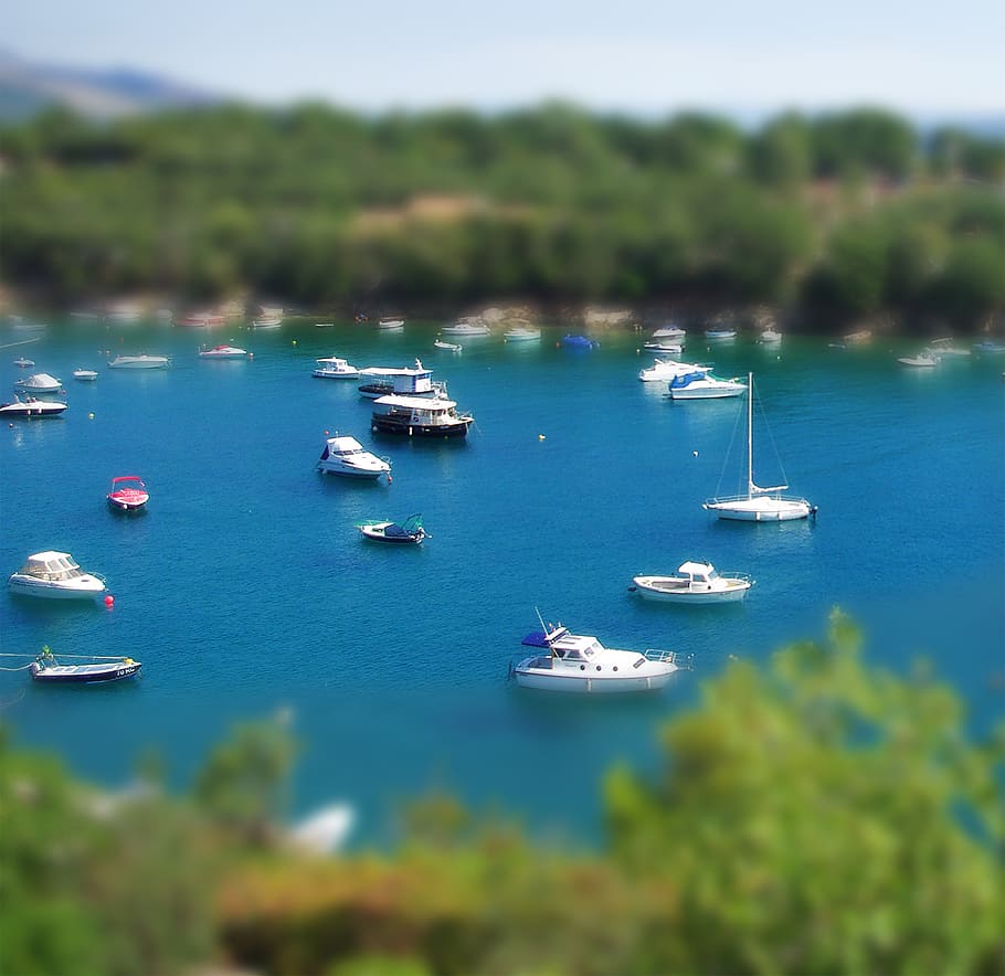 tilt shift, boot, booked, croatia, sea, water, holiday, recovery HD wallpaper