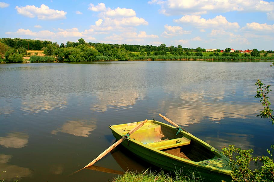 Boat, Lake, Cloud, Reflection, Landscape, blue, water, nautical vessel HD wallpaper