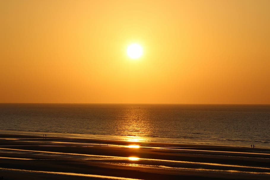 Sunset, Twilight, Evening, Sea, sky, sunlight, scenics, reflection HD wallpaper