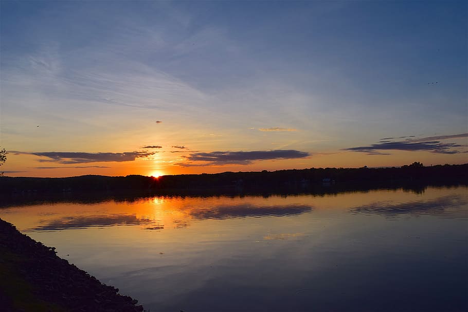 sunset, lake, water, sky, reflection, nature, landscape, cloud HD wallpaper