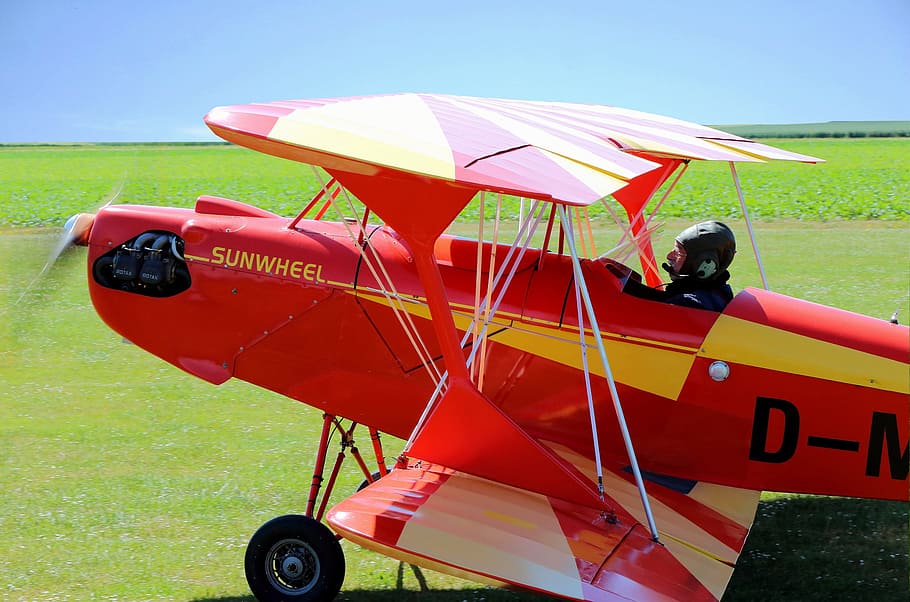 double decker, fly, propeller plane, oldtimer, day, nature HD wallpaper