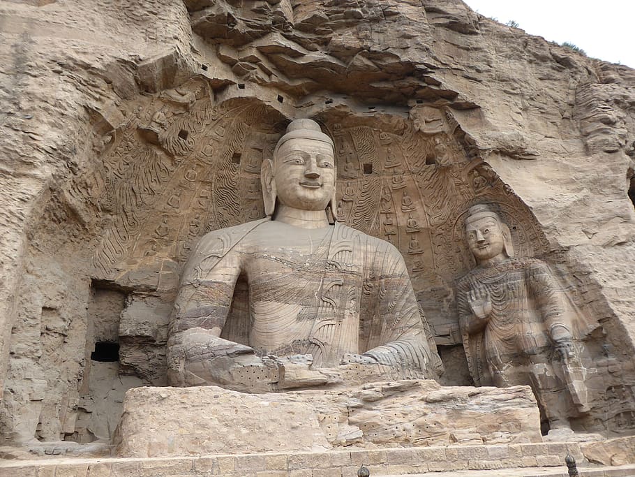 buddhism, yungang grottos, yungang caves, china, shanxi, datong, HD wallpaper