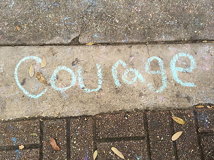 teal courage text on brown pavement, Chalk, Handwriting, Handwritten HD wallpaper