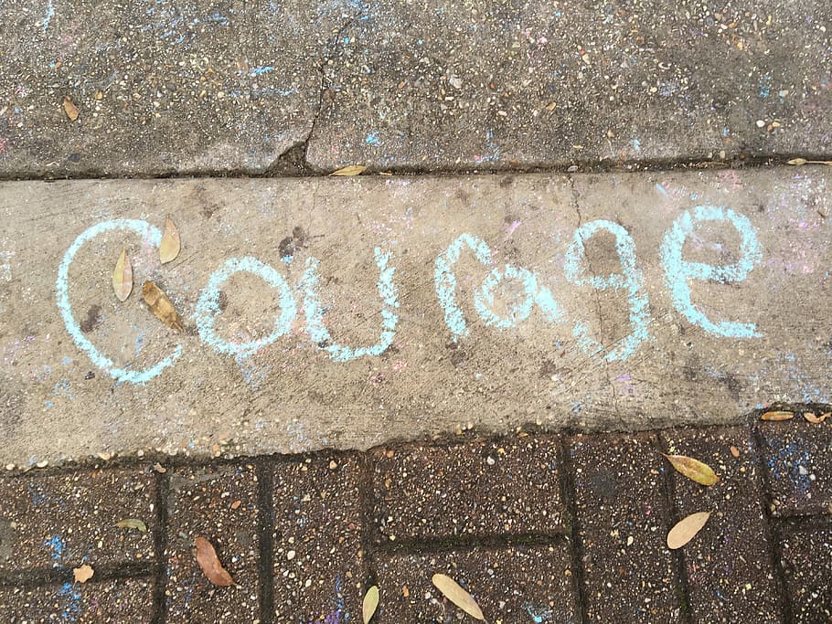 teal courage text on brown pavement, Chalk, Handwriting, Handwritten HD wallpaper