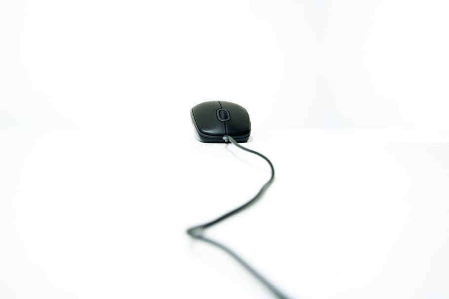 closeup photography of black corded mouse, technology, isolated HD wallpaper