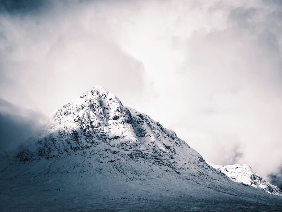 silhouette of leisure mountain under white cloud at daytime, closeup photo of glacier mountain during daytime HD wallpaper