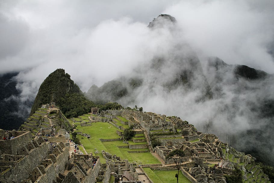aerial photo of mountain, aerial photography of Machu Picchu, Peru HD wallpaper