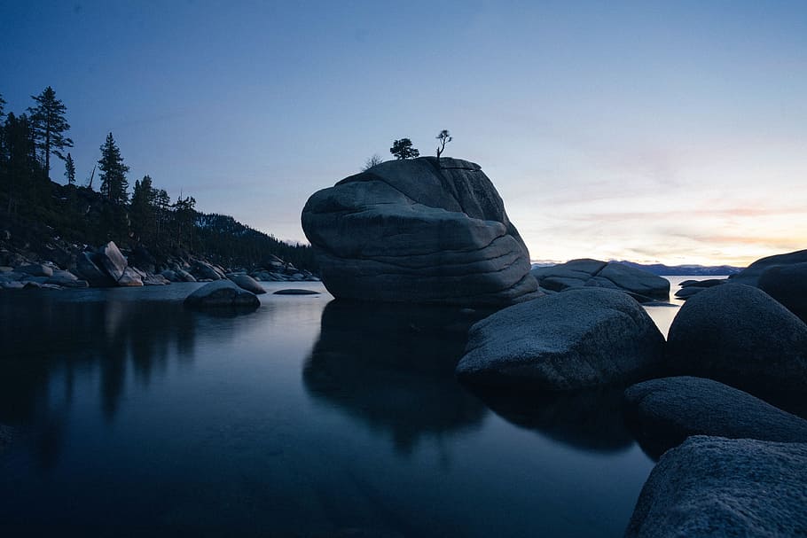 landscape photography of boulders, rocks, nature, stone, water HD wallpaper