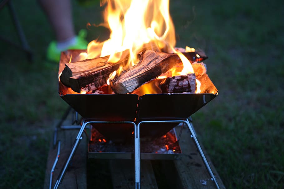 selective focus photography of burned wood on grill, Fire, Bonfire HD wallpaper