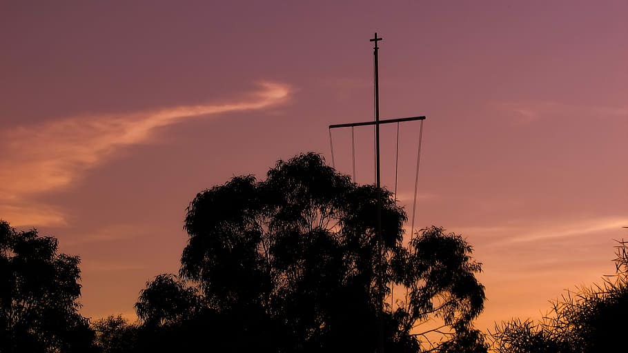 Sunset, Afternoon, Pole, Scenery, Sky, clouds, silhouette, tree HD wallpaper