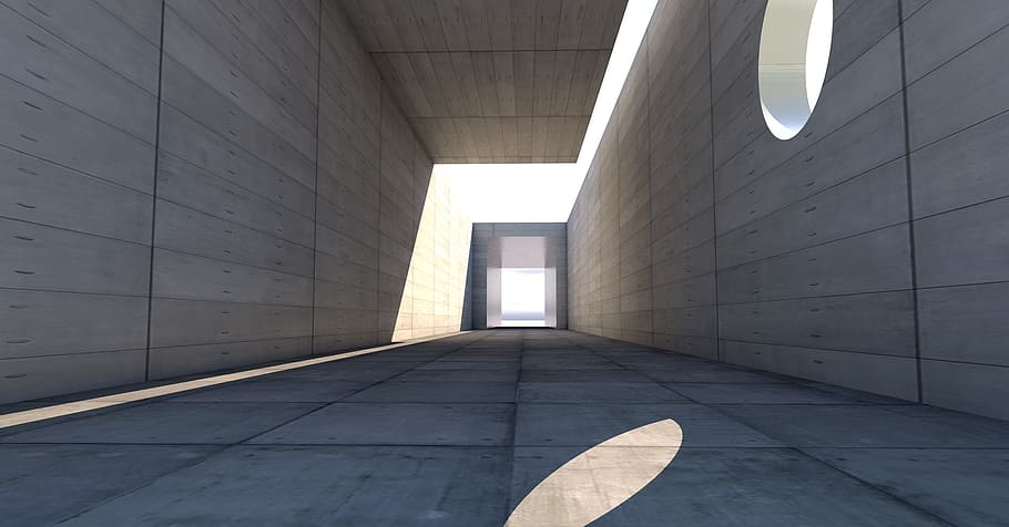 Corridor of Building, architecture, concrete, daylight, empty HD wallpaper
