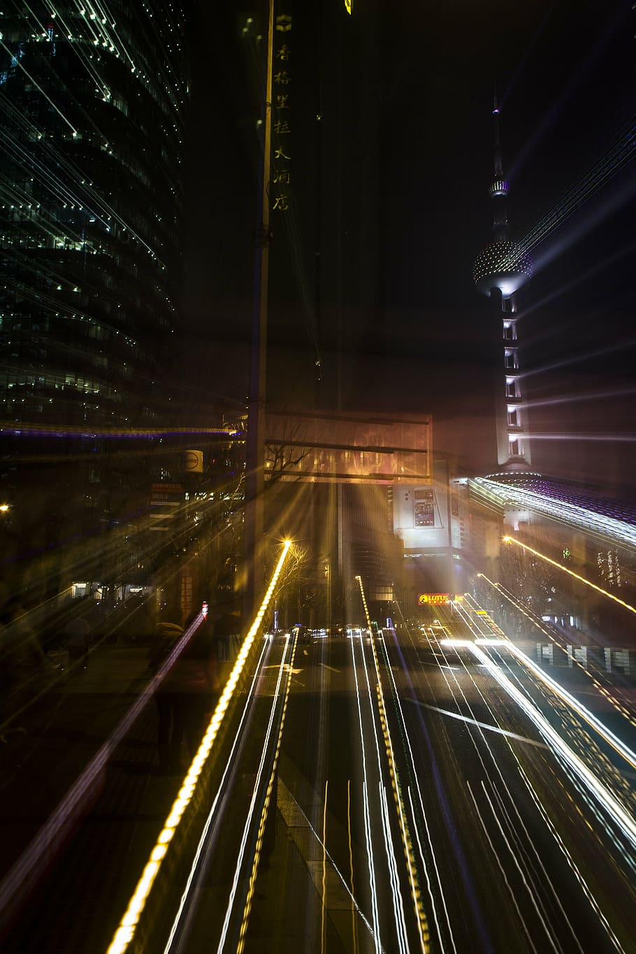 architecture, light, shanghai, traffic, illuminated, motion HD wallpaper