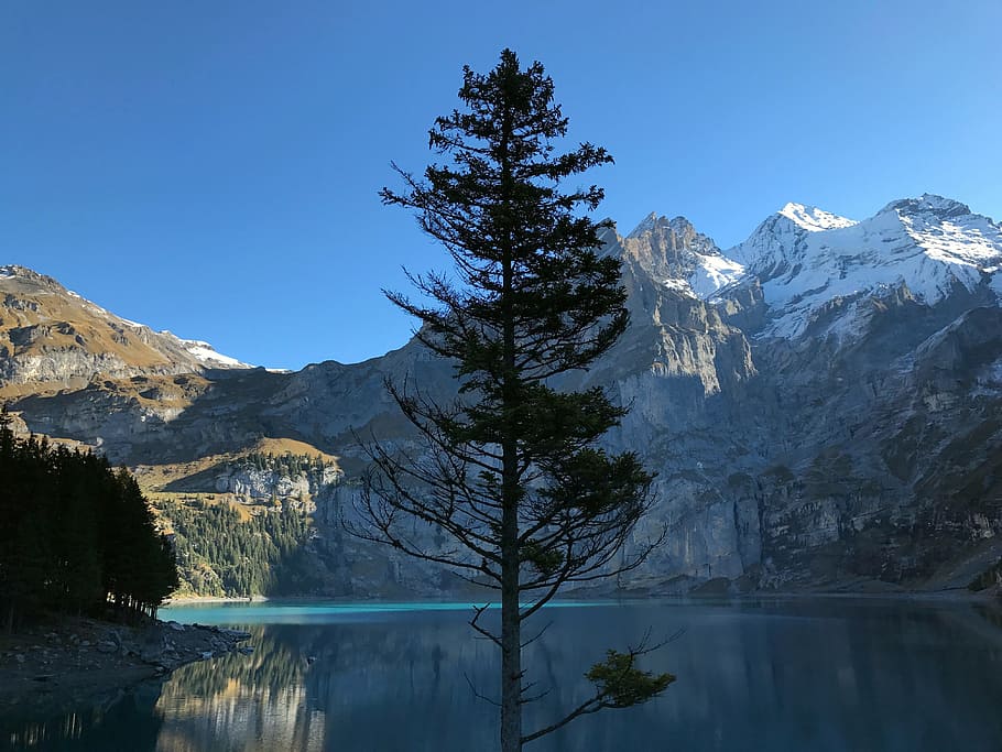 fir, bergsee, mountains, sky, kandersteg, scenics - nature HD wallpaper