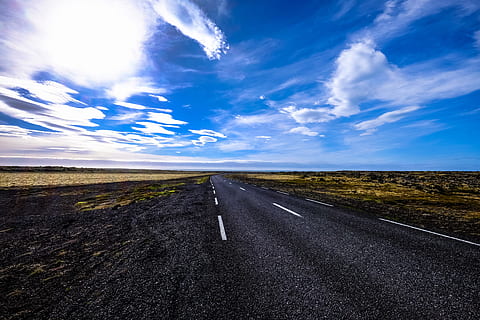 road, landscape, nature, clouds, asphalt, blue sky, cloudscape HD wallpaper