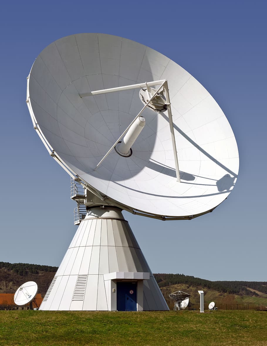 white satellite tower, radar, radar dish, earth station, fuchsstadt