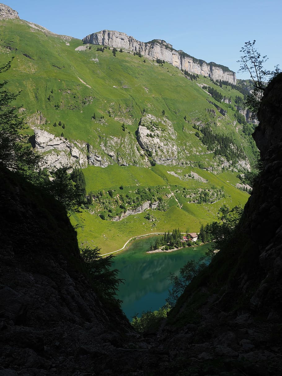 seealpsee, lake, idyll, hike, hiking tour, mountains, alpine, HD wallpaper
