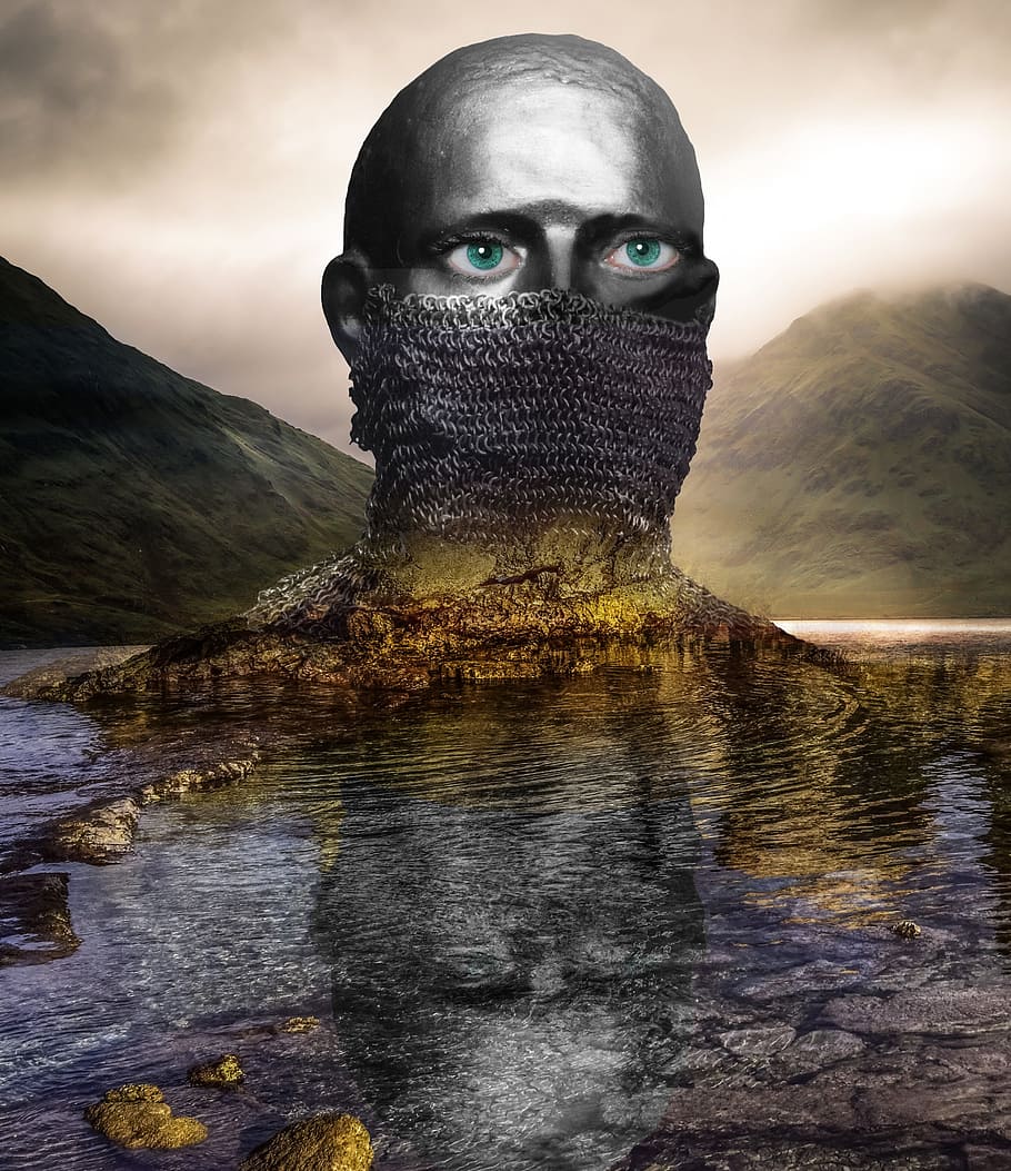 gray man head bust illustration, silence, concealment, fantasy