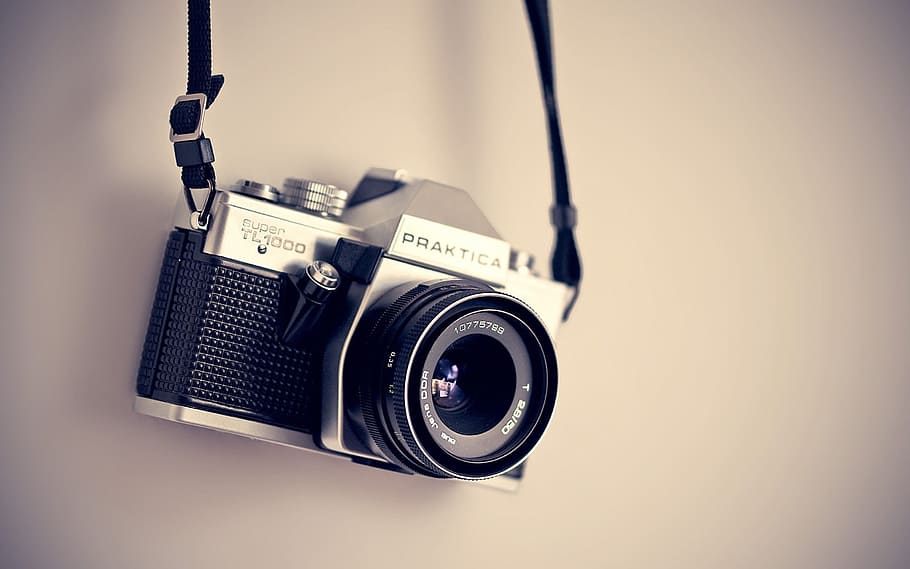black and Praktica DSLR camera, analogue, aperture, electronics HD wallpaper