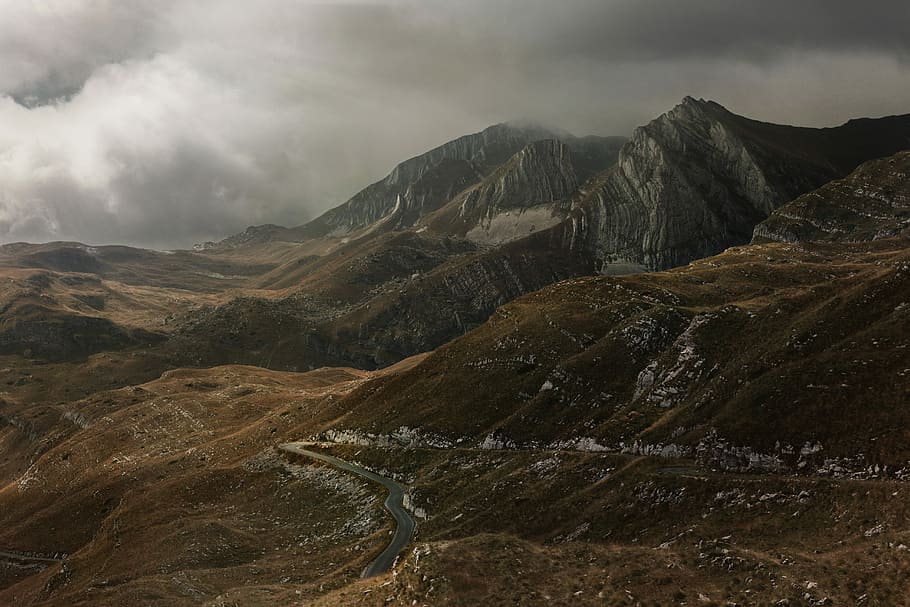 landscape photography of mountains, aerial view of mountains HD wallpaper