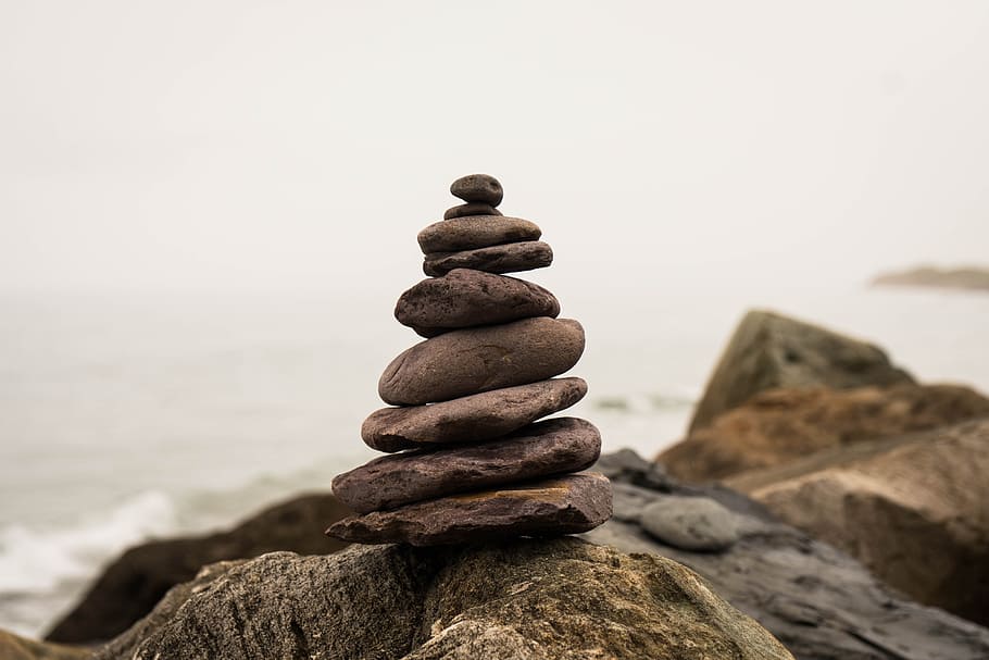 pile on stones on rock at daytime, balance, nature, meditation, HD wallpaper